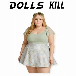 Sugar Thrillz Fairycore Silver Brocade A Line Mini Skirt High Waist 1X Dollskill